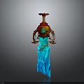 Ornate Sword With Red Brown Top Green Accents And Blue Icy Blade Design