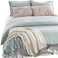 Cozy Double Bed with Soft Linens Plush Pillows and Light Pink Blue Bedding