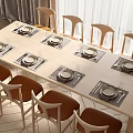 Elegant Wooden Dining Table Set With Matching Chairs Placemats Plates And Wine Glasses