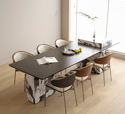 Modern Table And Chair Set With Open Book Fruit Tray And Bright Window View 3d model