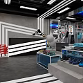 Modern Clothing Store Interior With Colorful Apparel Window Display And Red Blue White Fashion Racks