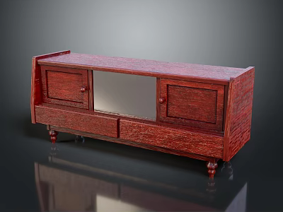 Classic Mahogany Wooden TV Stand With Cabinet Doors Mirror Panel Drawer And Wooden Legs 3d model
