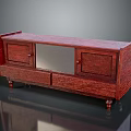 Classic Mahogany Wooden TV Stand With Cabinet Doors Mirror Panel Drawer And Wooden Legs