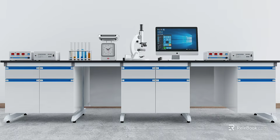 Laboratory Workstation With Microscope Computer Test Tubes And Scientific Equipment 3d model 