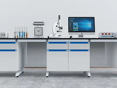 Laboratory Workstation With Microscope Computer Test Tubes And Scientific Equipment 3d model