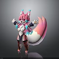 Cute Fox Character With Pink Hair Blue Accents Purple Red Outfit And Large Tail