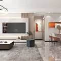 Modern Living Dining Room Interior Design With TV Wall Coffee Table And Dining Chairs