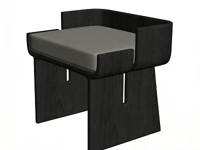 Modern Single Chair With Black Wooden Frame And Gray Upholstered Seat 3d model