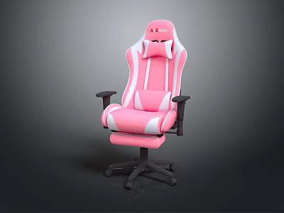 Pink Gaming Chair With White Stripes Ergonomic Design Headrest And Comfortable Armrests 3d model