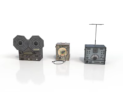 Three Vintage Military Weapon Devices With Dark Color Knobs And Dials 3d model