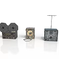 Three Vintage Military Weapon Devices With Dark Color Knobs And Dials