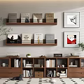 Wooden TV Stand with Storage Shelves Books Artwork Green Plant and Cat