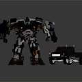 Black White Mechanical Robot With Transformable Pickup Truck And Orange Accents