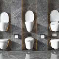 Modern Wall Mounted Toilets in Various Designs Against Grey Marble Wall Background