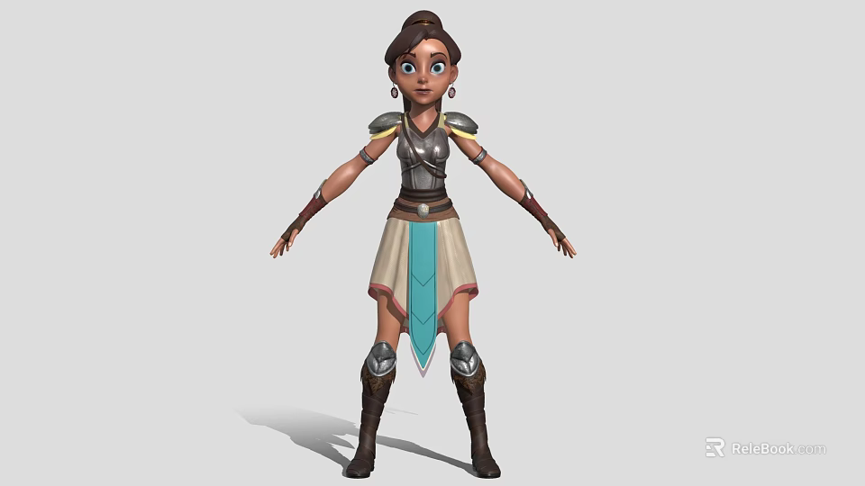 Female Warrior Character with Armor Skirt Leather Boots in Dynamic Pose 3D Design 3d model 