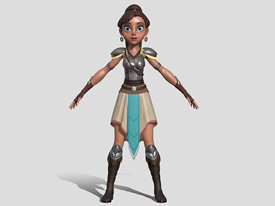 Female Warrior Character with Armor Skirt Leather Boots in Dynamic Pose 3D Design 3d model