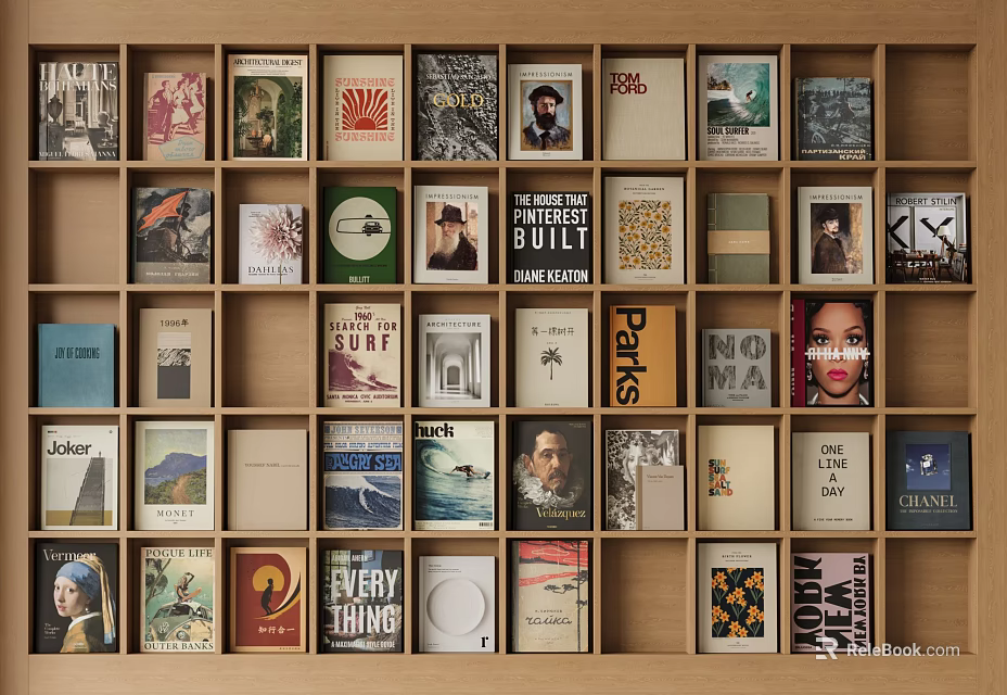 Books Magazines Display On Wooden Shelves 3d model 