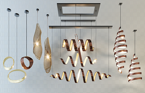 Modern special-shaped chandelier fashion simple metal chandelier combination 3d model