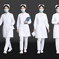 Group of Nurses in White Nurse Uniforms with Caps Masks and Documents on Black Background