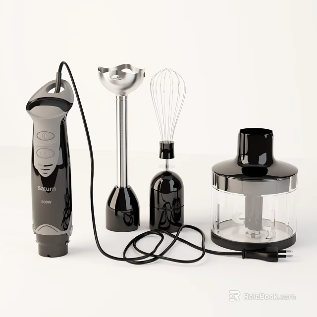 Essential Modern Kitchen Appliances Set Including Immersion Blender Whisk And Food Processor 3d model 