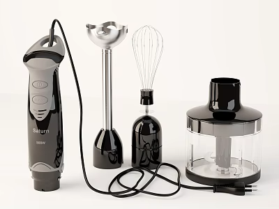 Essential Modern Kitchen Appliances Set Including Immersion Blender Whisk And Food Processor 3d model