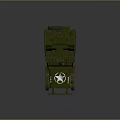 Vintage Green Military Jeep with Open Top White Logo and Large Off Road Tires