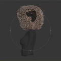 Human Head Mannequin With Voluminous Curly Brown Wig And Extended Arms