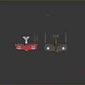 Two Vintage Red Brown Aircraft Models With Emblems On Gray Aerospace Background 3d model