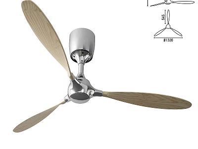 Modern Ceiling Fan with Wooden Blades and Metal Base and 41.3cm Size Design 3d model