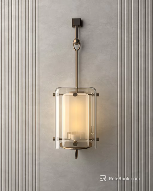 Modern Wall Sconce with Transparent Glass Shade and Brass Metal Frame on Vertical Stripe Wall 3d model 