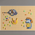 Lego Bricks Wall Art Featuring Airplane Yellow Structure And Cartoon Character With Colorful Bricks
