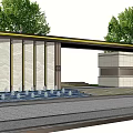 Modern Entrance Gate Architectural Design With Marble Walls Fountains And Trees