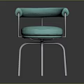 Stylish Turquoise Upholstered Chair With Curved Armrests Round Seat And Metal Frame
