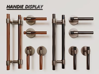 Various Styles Metal Door Handles Display With Different Designs And Finishes 3d model