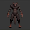 3D Fantasy Rat Like Creature Character In Standing Posture Red Claws Sharp Teeth 3d model