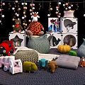 Cute Stuffed Animals Collection With Toy Car Pumpkin Pillows Storage Cubes And Hanging Decorative Balls