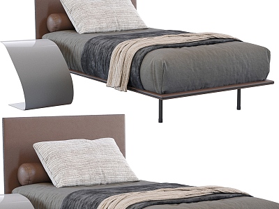 Grey-brown leather single bed 3d model