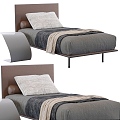 Grey-brown leather single bed 3d model