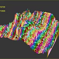 Vibrant Abstract Landscape with Blue and Pink Polyhedral Terrain and Geometric Patterns