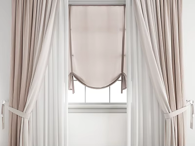 Light Colored Window Curtains With Roman Shade And Tieback Details For Interior Decor 3d model