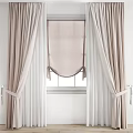 Light Colored Window Curtains With Roman Shade And Tieback Details For Interior Decor