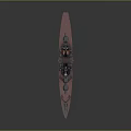 Gray Upper Red Bottom Battleship 3D Model as Water Transportation with Turrets and Mast