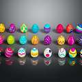 Colorful Decorated Easter Eggs With Various Designs And Vibrant Patterns Arranged On Black Surface