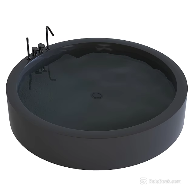 Elegant Black Round Freestanding Bathtub With Modern Faucet And Water Ripples 3d model 