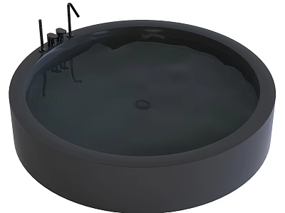 Elegant Black Round Freestanding Bathtub With Modern Faucet And Water Ripples 3d model