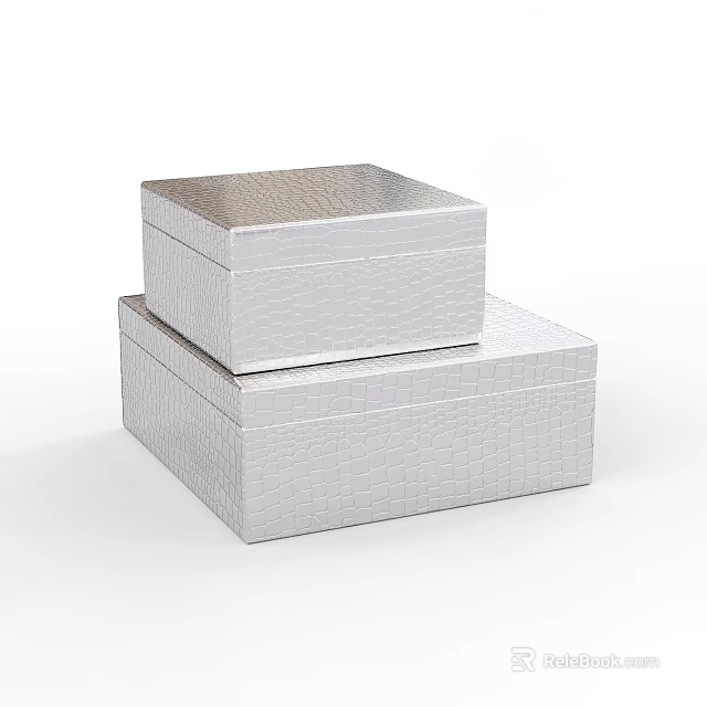 Silver Decorative Ornament Set Featuring Stacked Textured Boxes With Elegant Stylish Design 3d model 