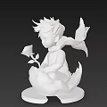Golden Cherub Game Character Holding Red Rose With Purple Wings On Egg Shaped Base