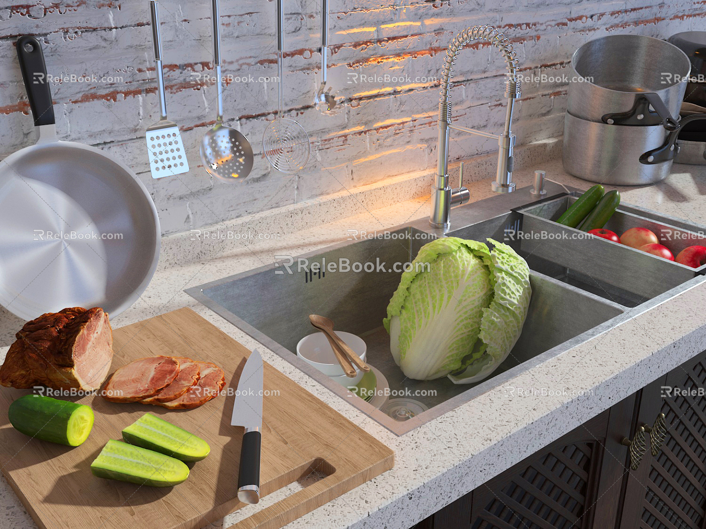 Modern dish washing basin kitchen dish trough 3d model