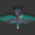 Colorful Bird With Vibrant Feathers Spread Wings On Gray Background With Reflection 3d model