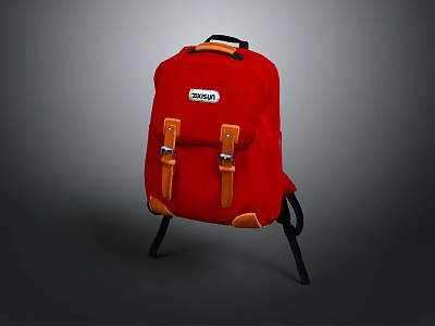 Red SKOLOO Backpack With Brown Leather Accents Black Straps Daily Use Design 3d model